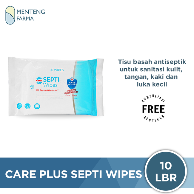 Care Plus Septi Wipes Isi 10 Lbr - Tisu Basah Antiseptik Double Protection - Menteng Farma