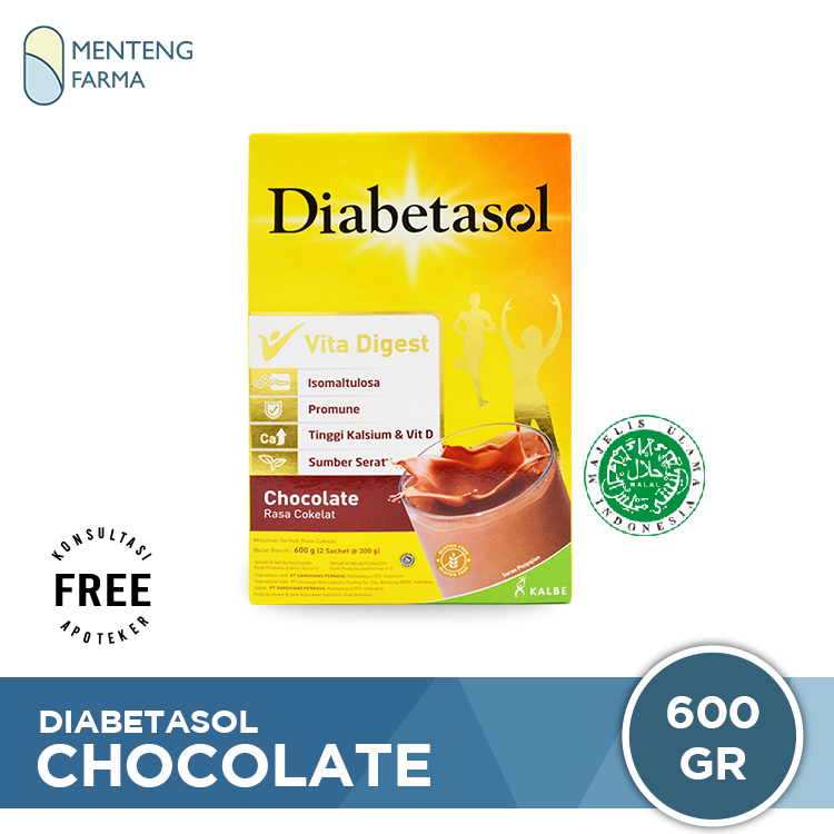 Diabetasol Cokelat 600 Gram - Susu Penambah Nutrisi Khusus Diabetes - Menteng Farma