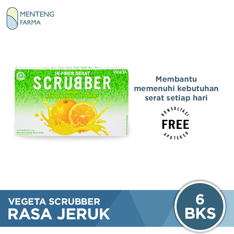 Vegeta Scrubber Rasa Jeruk 6 Sachet - Minuman Kaya Serat Alami - Menteng Farma