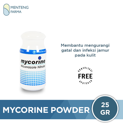 Mycorine Powder 25 Gr - Bedak Gatal Jamur, Panu, Kurap, Kutu Air - Menteng Farma