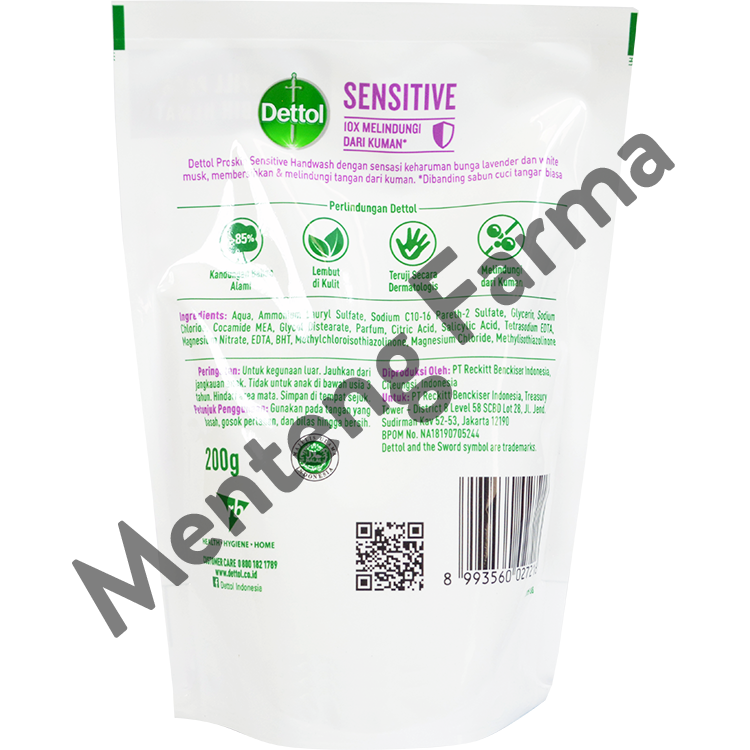 Dettol Handwash Sensitive - 200 Gram Refill Pack - Menteng Farma