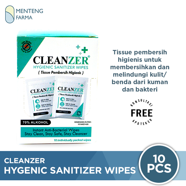Cleanzer Hygenic Sanitizer Wipes Isi 10 Pcs - Tisu Pembersih Higienis - Menteng Farma