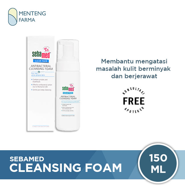 Sebamed Clear Face Antibacterial Cleansing Foam 150 ML - Pembersih Kulit Wajah Berjerawat dan Komedo - Menteng Farma