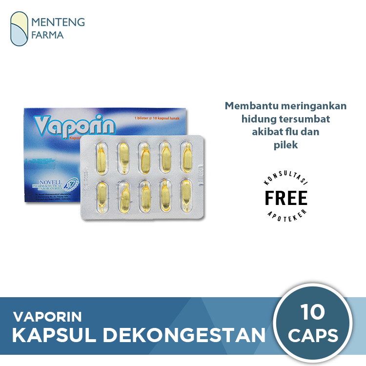 Vaporin Kapsul Dekongestan Inhalasi Isi 10 Kapsul Lunak - Menteng Farma