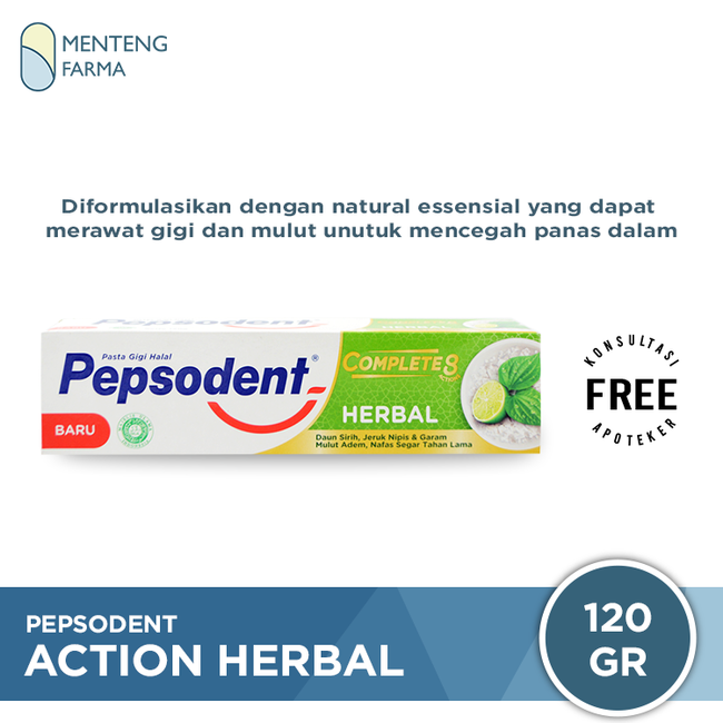 Pepsodent Action Herbal 120 Gr - Pasta Gigi Herbal dengan Ekstrak Daun Sirih - Menteng Farma