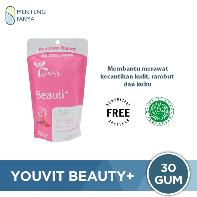 Youvit Beauty+ 30 Gummies - Multivitamin Kesehatan Kulit Kuku dan Rambut - Menteng Farma