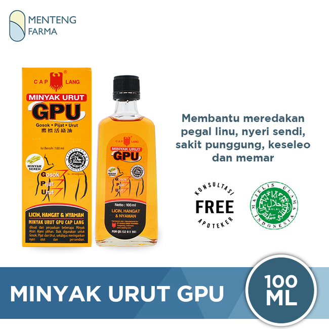 Minyak Urut GPU Cap Lang Minyak Sereh 100 mL - Minyak Urut Licin dan Hangat - Menteng Farma