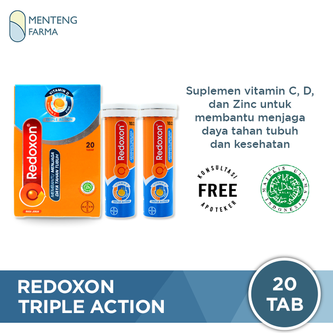 Redoxon Triple Action Effervescent 20 Tablet - Suplemen Imunitas Tubuh - Menteng Farma