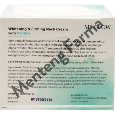 Ms Glow Whitening & Firming Neck Cream with Peptide 30 Gr - Krim Perawatan Kulit Leher - Menteng Farma