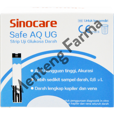 Sinocare Safe AQ UG Strip Uji Gula Darah 50 Pcs - Tes Strip Gula Darah - Menteng Farma