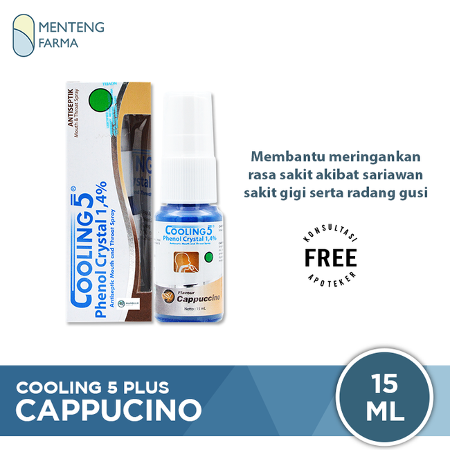 Cooling 5 Spray Cappucino - Obat Sariawan Sakit Tenggorokan Radang Gusi - Menteng Farma