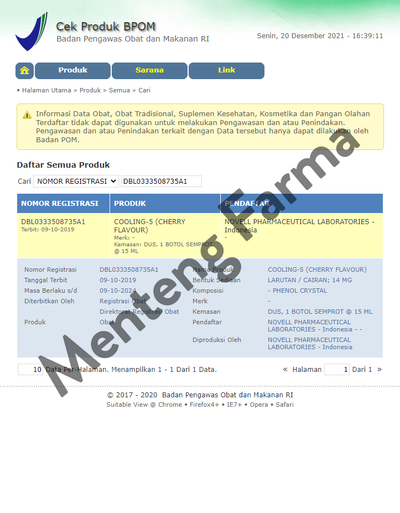 Cooling 5 Spray Cherry - Obat Sariawan Sakit Tenggorokan Radang Gusi - Menteng Farma