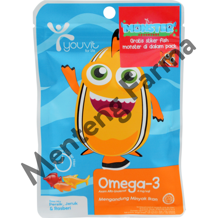 Youvit Omega 3 Kids 7 Gummies - Suplemen Omega 3 Bentuk Gummy Rasa Mix Buah - Menteng Farma