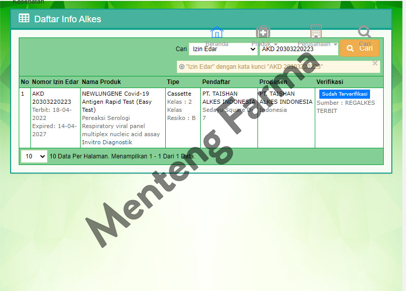 Rapid Test Swab Antigen New Lungene 1 Set - Menteng Farma