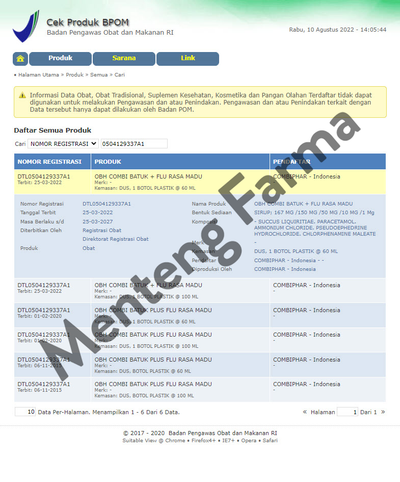 OBH Combi Batuk Plus Flu Madu 100 mL - Sirup Obat Batuk Flu - Menteng Farma