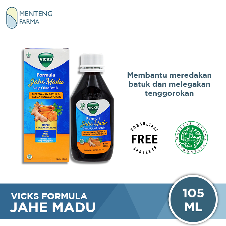 Vicks Formula Jahe Madu Sirup Obat Batuk 105 mL - Pereda Batuk dan Pelega Tenggorokan - Menteng Farma