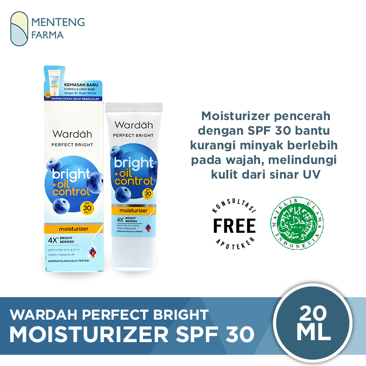 Wardah Perfect Bright Moisturizer SPF 30 20 mL - Krim Pelembab Wajah Cerah Bebas Kilap - Menteng Farma