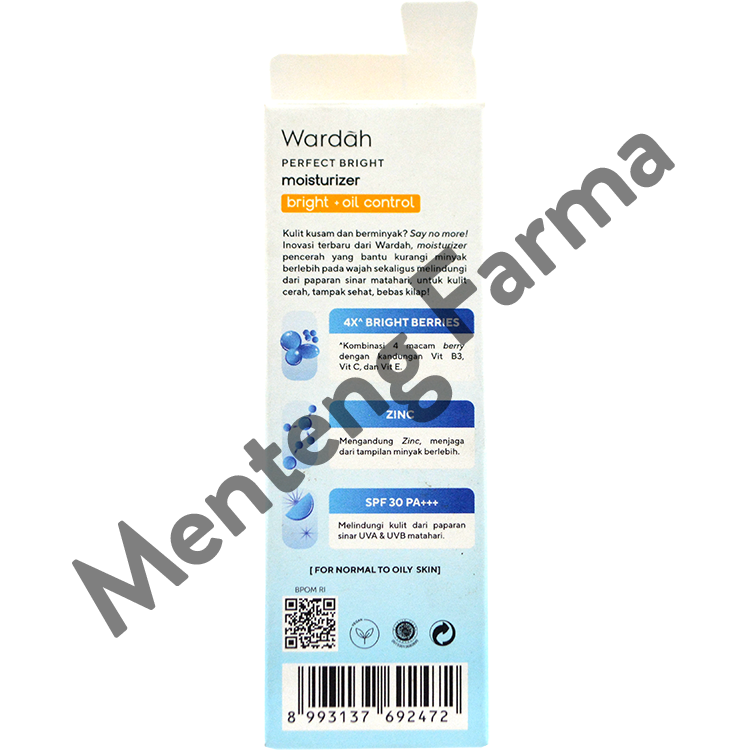 Wardah Perfect Bright Moisturizer SPF 30 20 mL - Krim Pelembab Wajah Cerah Bebas Kilap - Menteng Farma