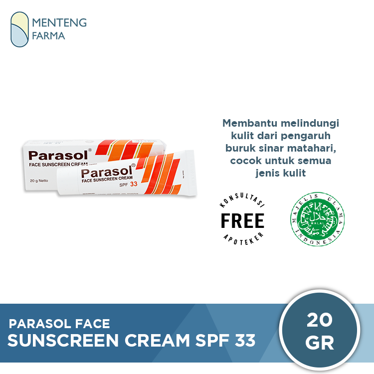 Parasol Face Sunscreen Cream SPF 33 20 Gr - Tabir Surya Pelindung Kulit dari sinar UV - Menteng Farma