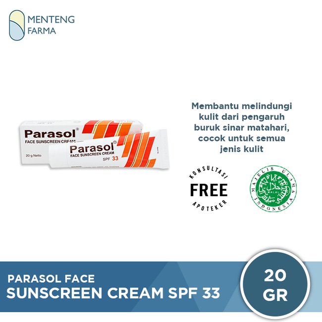 Parasol Face Sunscreen Cream SPF 33 20 Gr - Tabir Surya Pelindung Kulit dari sinar UV - Menteng Farma