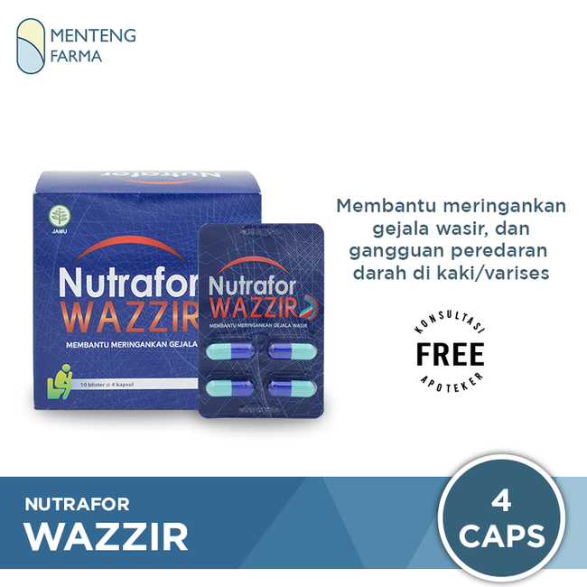 Nutrafor Wazzir 4 Kapsul - Meredakan Gejala Wasir Ambeien dan Varises - Menteng Farma