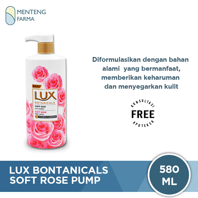 Lux Botanicals Sabun Mandi Cair Soft Rose 580 ML - Sabun Kecantikan dengan Vitamin C Essence - Menteng Farma