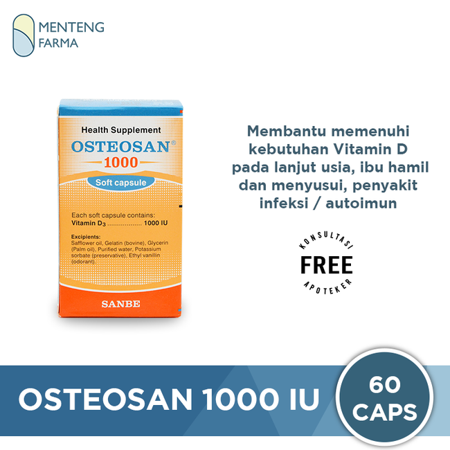 Osteosan 1000 IU 60 Kapsul - Suplemen Vitamin D3, Kesehatan Tulang, dan Imun Tubuh - Menteng Farma