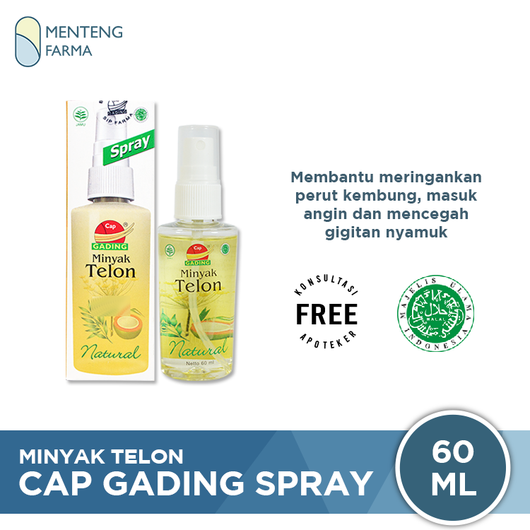 Minyak Telon Cap Gading Spray 60 mL - Menghangatkan Perut Kembung dan Masuk Angin - Menteng Farma