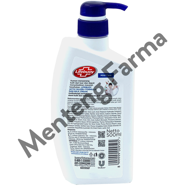 Lifebuoy Sabun Mandi Cair Pump Mild Care 500 ML - Sabun Antibakteri ActivSilver dan Milk Cream - Menteng Farma