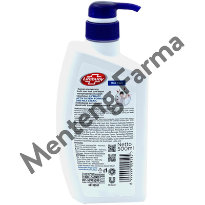 Lifebuoy Sabun Mandi Cair Pump Mild Care 500 ML - Sabun Antibakteri ActivSilver dan Milk Cream - Menteng Farma