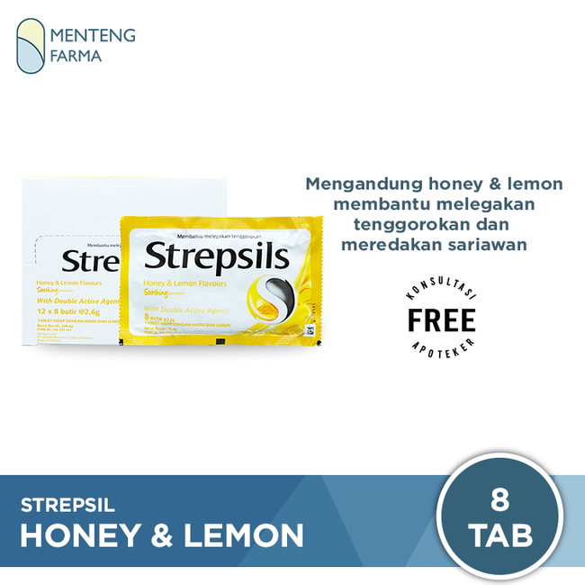 Strepsils Honey Lemon Flavor Sachet - Peremen Pelega Tenggorokan - Menteng Farma