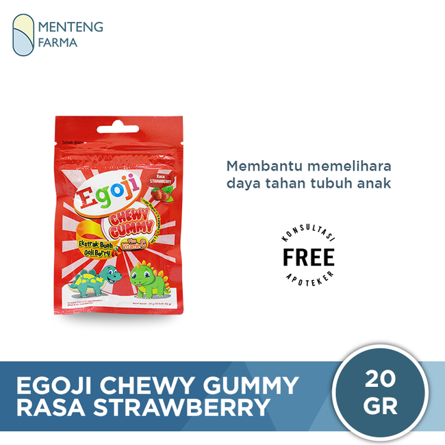 Egoji Chewy Gummy Strawberry Isi 10 Butir - Permen Gummy Vitamin C - Menteng Farma