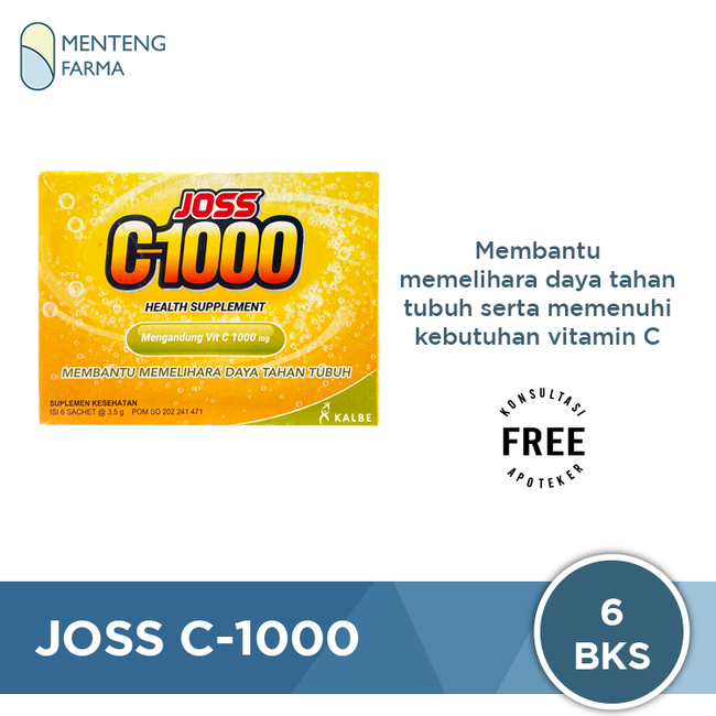 Joss C-1000 Box Isi 12 Sachet - Minuman Serbuk Vitamin C 1000 mg - Menteng Farma