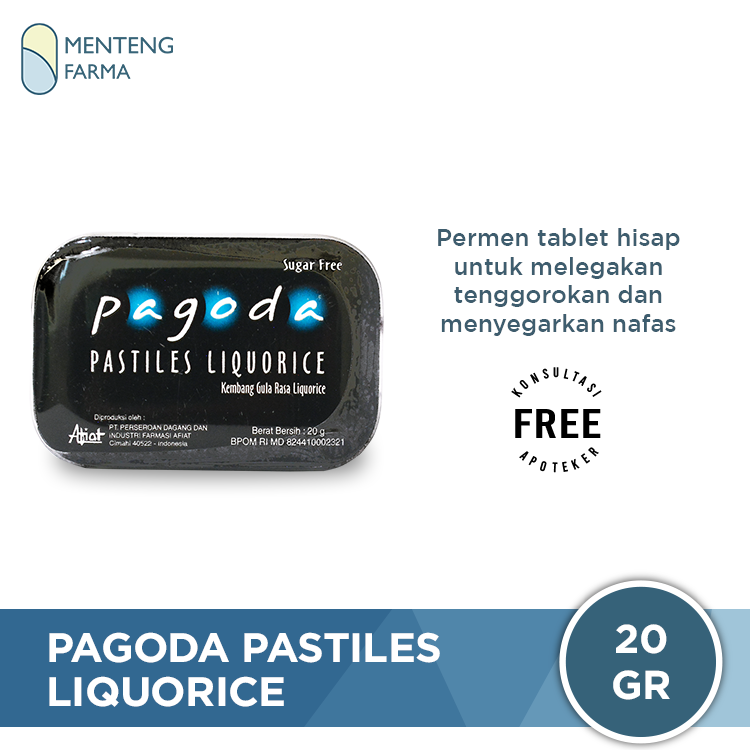 Pagoda Pastiles Rasa Liquorice 20 Gram - Permen Pelega Tenggorokan - Menteng Farma