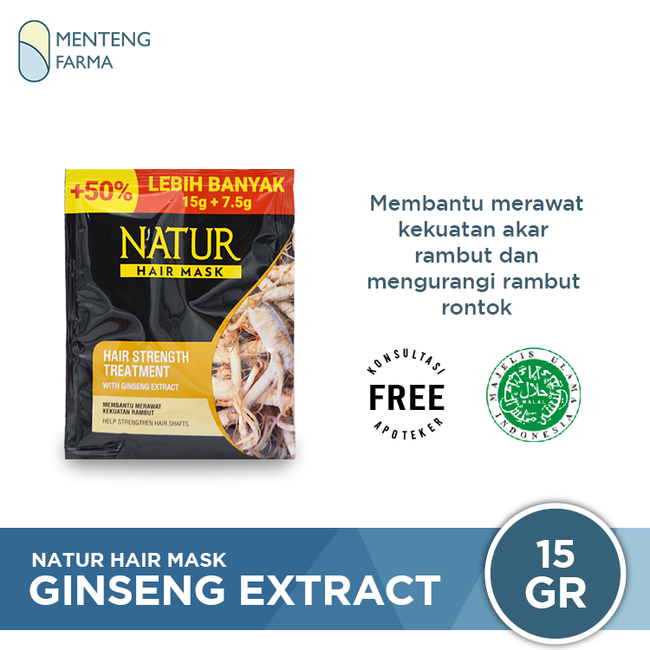 Natur Hair Mask Ginseng Extract Sachet 15 Gram - Masker Rambut untuk mencegah rambut rontok - Menteng Farma