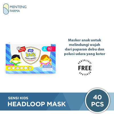Sensi Kids Face Mask Headloop Isi 40 Pcs - Masker Sensi Headloop Anak - Menteng Farma
