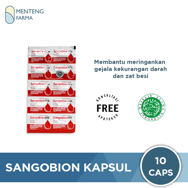 Sangobion Strip 10 Kapsul - Suplemen Penambah Darah dan Zat Besi, Meringankan Gejala Anemia - Menteng Farma