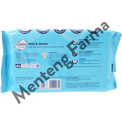 Cussons Baby Wipes Mild & Gentle 45 Sheets - Tisu Basah Bayi Antibacterial - Menteng Farma