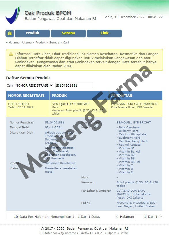 Sea Quill Eye Bright 30 Tablet - Suplemen Kesehatan Mata - Menteng Farma