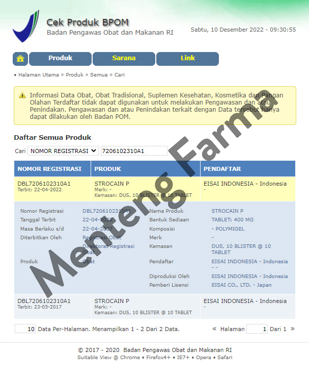 Strocain P 400 mg 10 Tablet - Obat Sakit Maag dan Asam Lambung - Menteng Farma