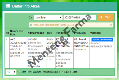 Alat UJI HIV - 1 Pcs - Menteng Farma
