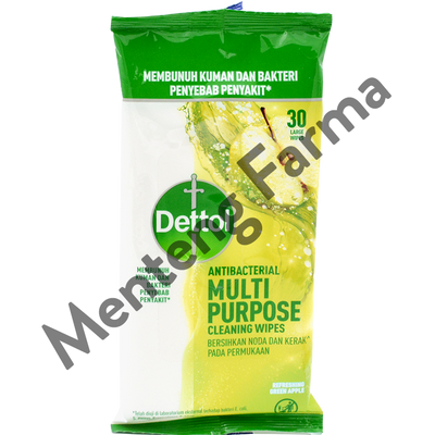 Dettol Multi Purpose Cleaning Wipes Apel Isi 30 Lembar - Tisu Antibakteri Pembersih Noda dan Kotoran - Menteng Farma