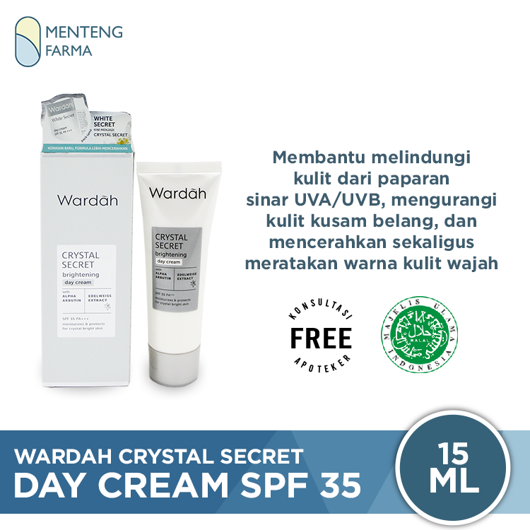 Wardah Crystal Secret Brightening Day Cream 15 mL - Pencerah dan Pelembab Kulit Wajah - Menteng Farma