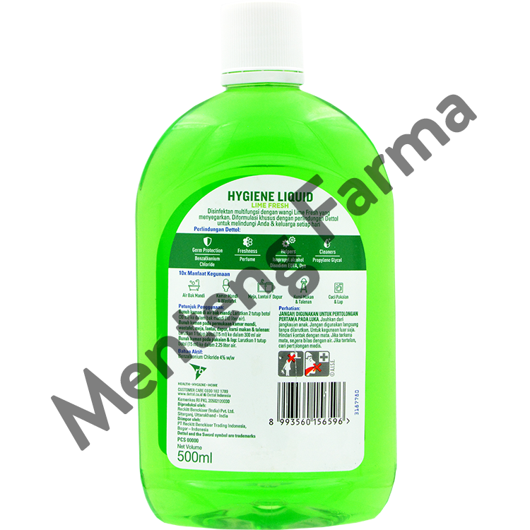 Dettol Hygiene Liquid Lime 500 mL - Disinfektan Multifungsi Pembunuh Kuman Aroma Jeruk Nipis - Menteng Farma