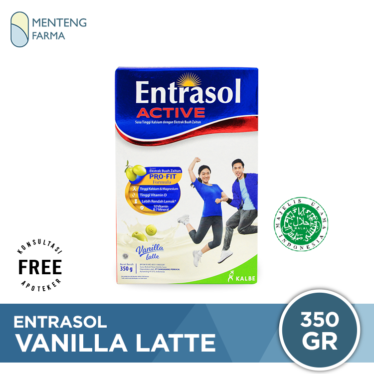 Entrasol Active Vanilla Latte 350 Gram - Susu Tinggi Kalsium Dewasa - Menteng Farma