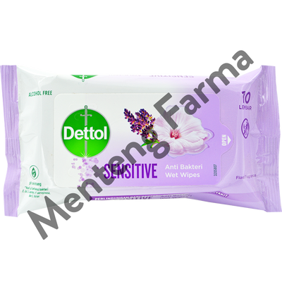 Dettol Anti Bakteri Wet Wipes Sensitive Isi 10 Lembar / Tisu Basah - Menteng Farma