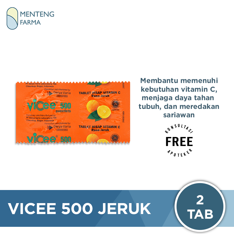 Vicee 500 Mg Jeruk 2 Tablet - Tablet Hisap Vitamin C 500 Mg - Menteng Farma