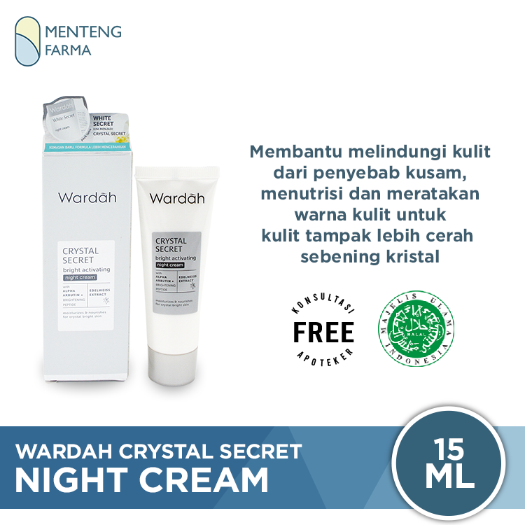 Wardah Crystal Secret Bright Activating Night Cream 15 mL - Krim Malam Perawatan Kulit Wajah - Menteng Farma