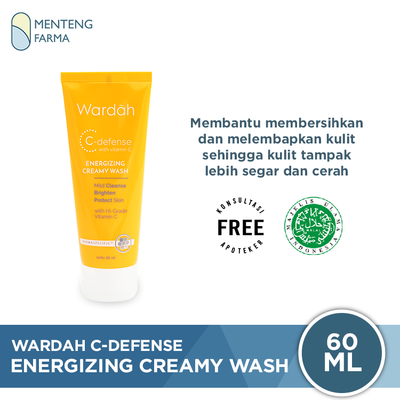 Wardah C-Defense Energizing Creamy Wash 60 mL - Pembersih Wajah Dengan Vitamin C - Menteng Farma