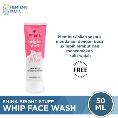 Emina Bright Stuff Whip Face Wash 50 mL - Pembersih Wajah Dengan Busa 3x Lipat - Menteng Farma